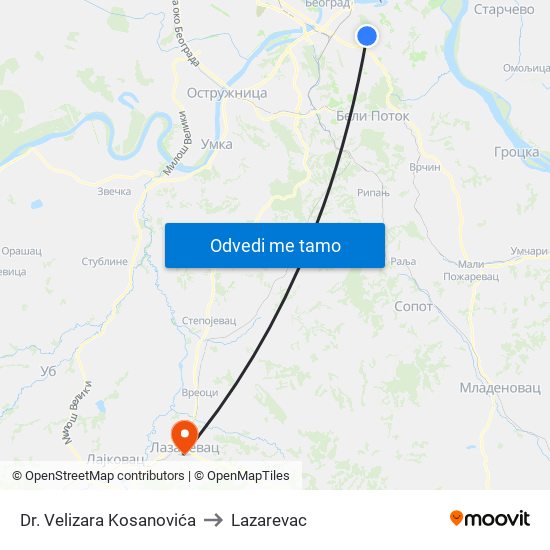 Dr. Velizara Kosanovića to Lazarevac map