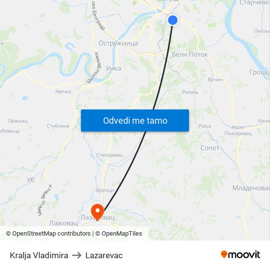 Kralja Vladimira to Lazarevac map