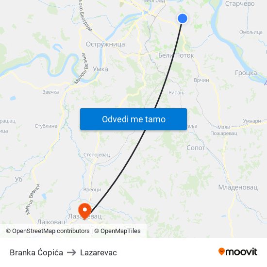 Branka Ćopića to Lazarevac map