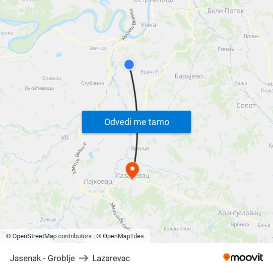 Jasenak - Groblje to Lazarevac map