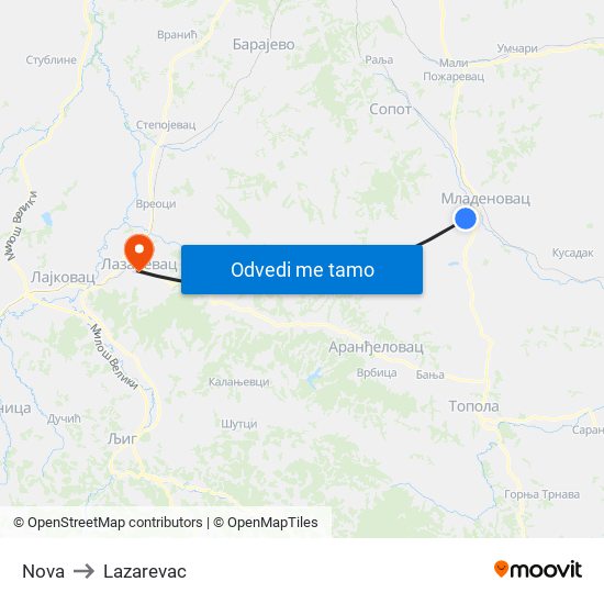 Nova to Lazarevac map