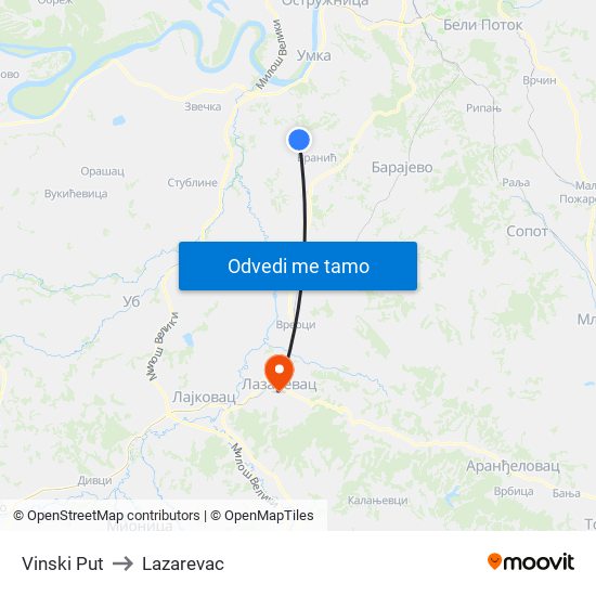 Vinski Put to Lazarevac map