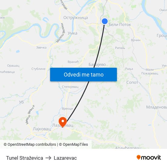 Tunel Straževica to Lazarevac map