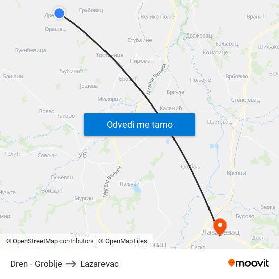 Dren - Groblje to Lazarevac map