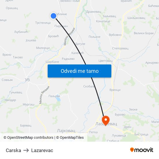 Carska to Lazarevac map