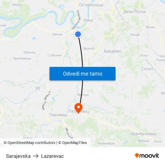 Sarajevska to Lazarevac map