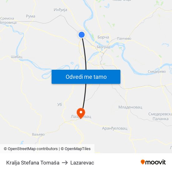 Kralja Stefana Tomaša to Lazarevac map