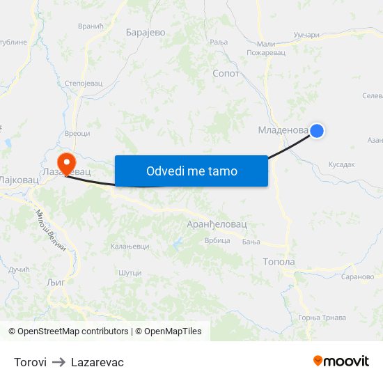 Torovi to Lazarevac map