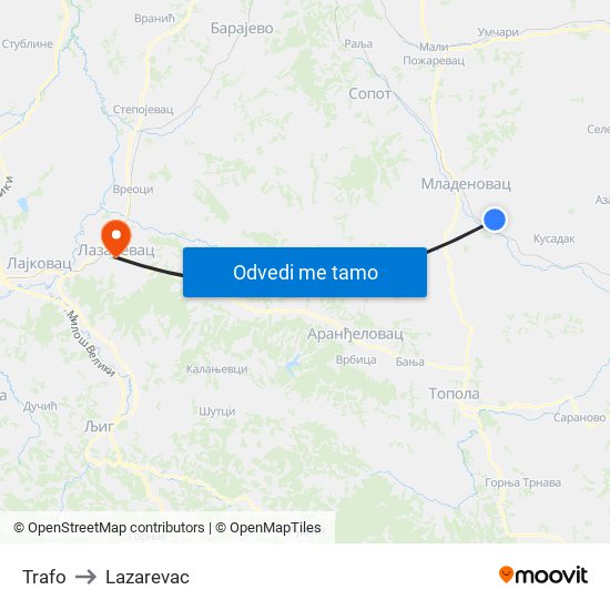 Trafo to Lazarevac map