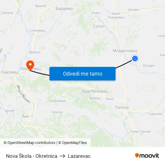 Nova Škola - Okretnica to Lazarevac map