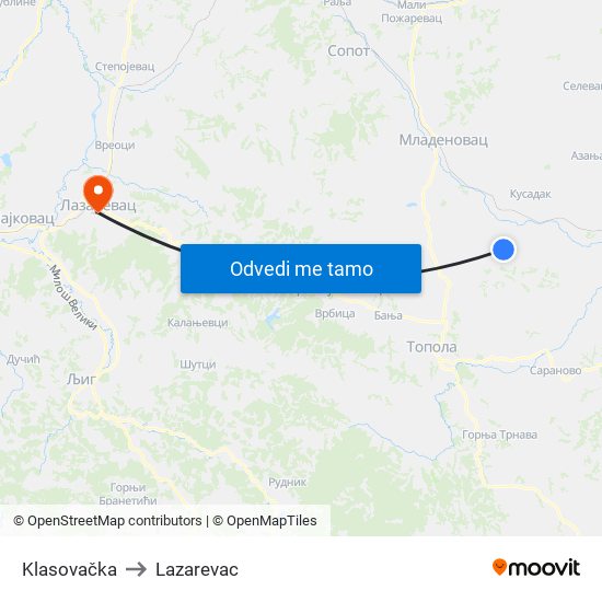 Klasovačka to Lazarevac map