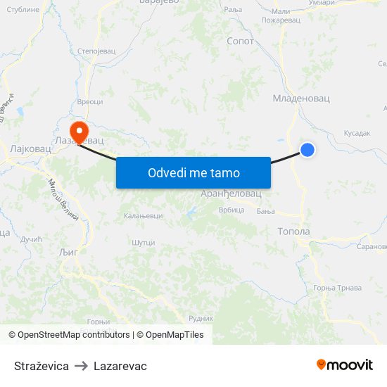 Straževica to Lazarevac map