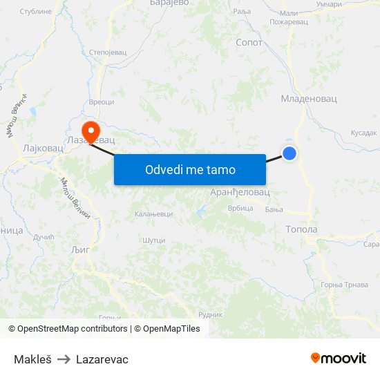 Makleš to Lazarevac map