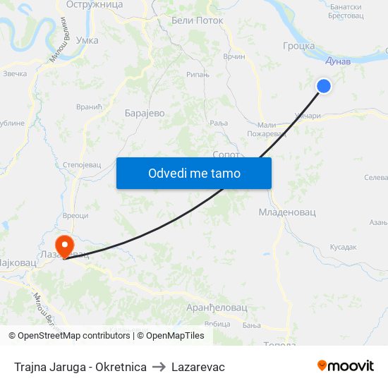 Trajna Jaruga - Okretnica to Lazarevac map