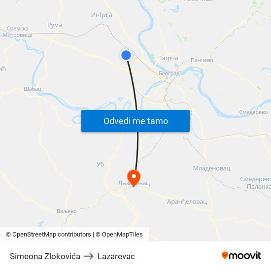 Simeona Zlokovića to Lazarevac map