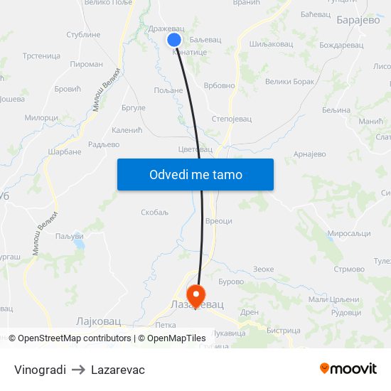 Vinogradi to Lazarevac map