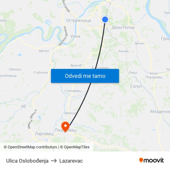 Ulica Oslobođenja to Lazarevac map