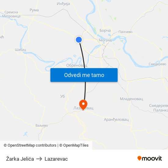 Žarka Jelića to Lazarevac map