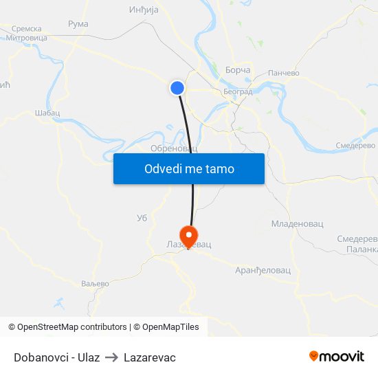 Dobanovci - Ulaz to Lazarevac map