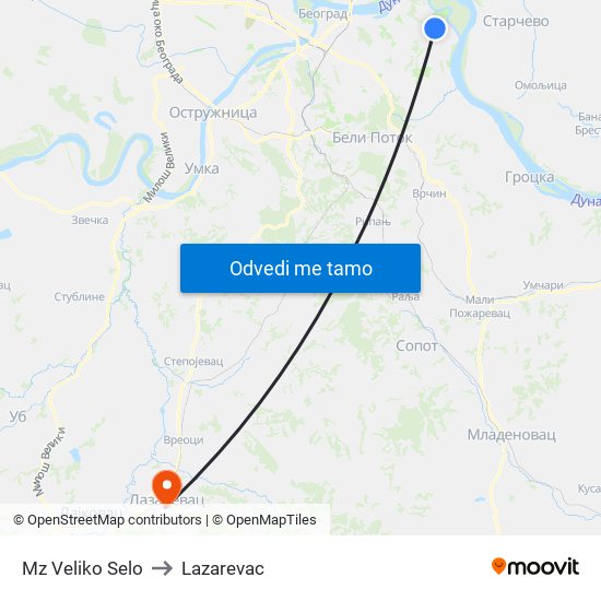 Mz Veliko Selo to Lazarevac map