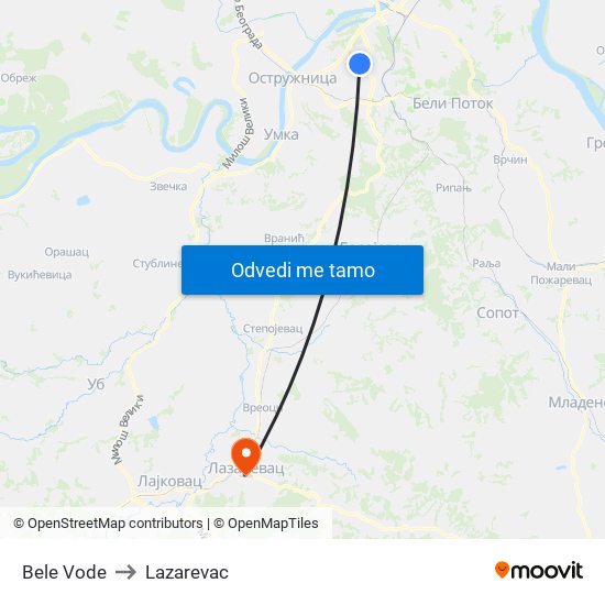 Bele Vode to Lazarevac map