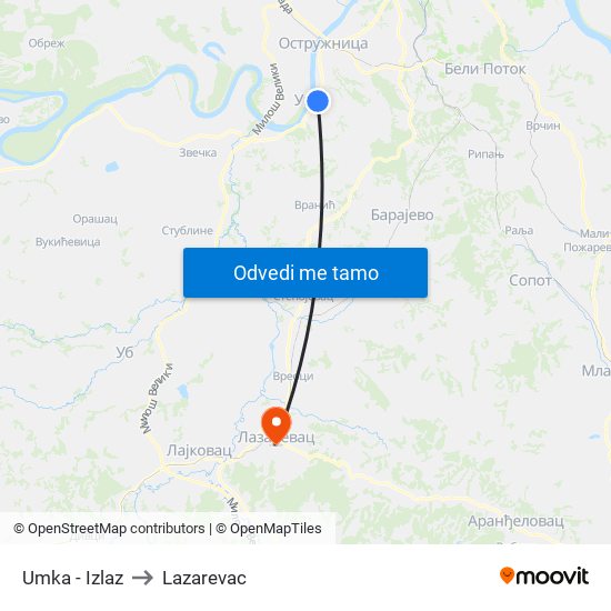 Umka - Izlaz to Lazarevac map