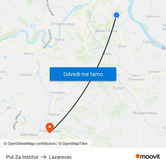 Put Za Institut to Lazarevac map