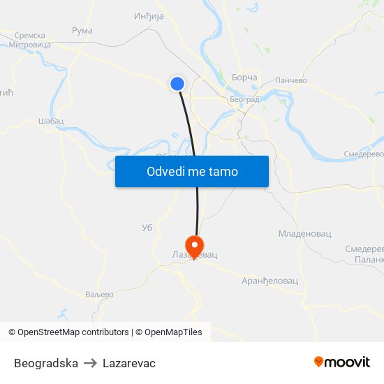 Beogradska to Lazarevac map