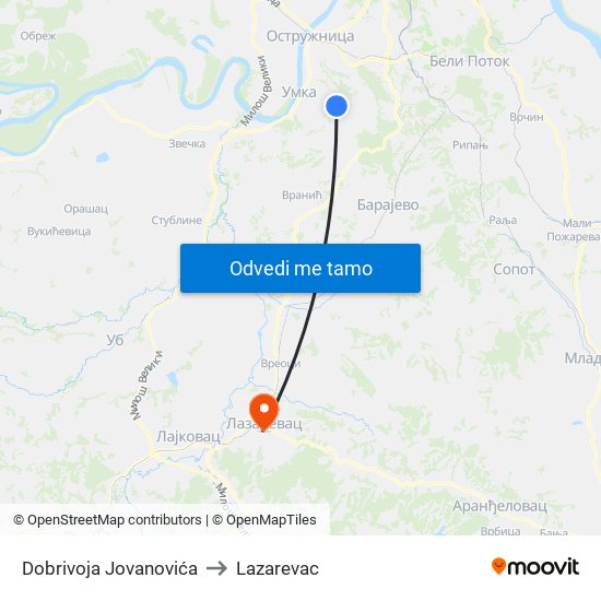 Dobrivoja Jovanovića to Lazarevac map