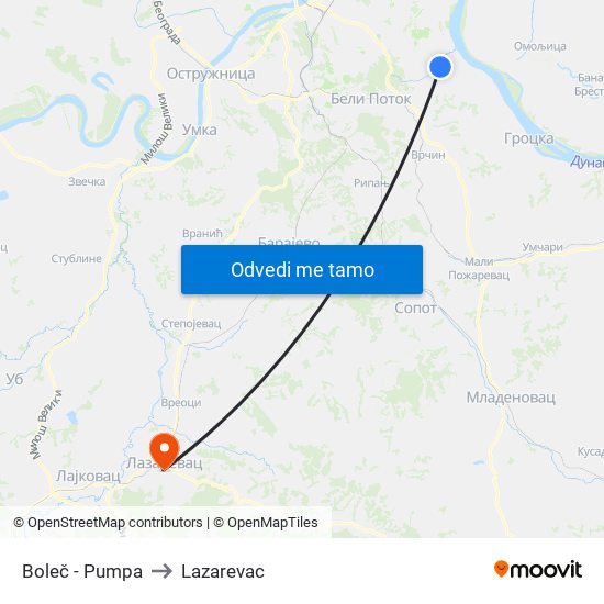 Boleč - Pumpa to Lazarevac map