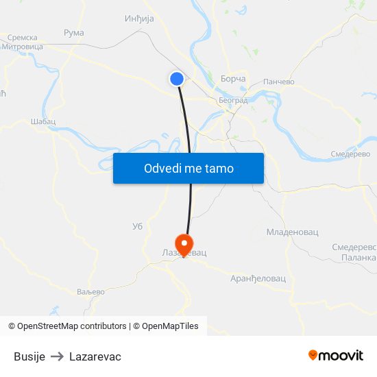 Busije to Lazarevac map