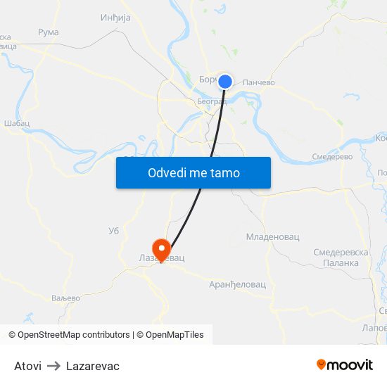 Atovi to Lazarevac map