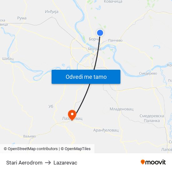 Stari Aerodrom to Lazarevac map