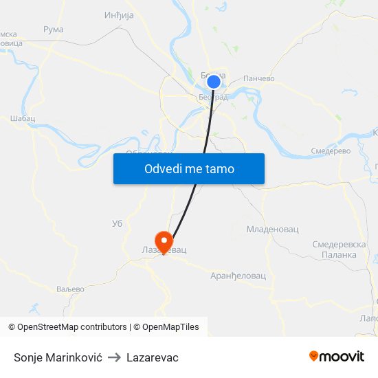 Sonje Marinković to Lazarevac map