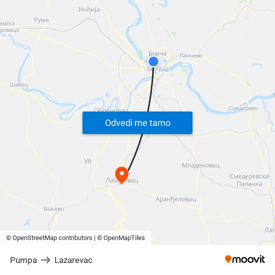 Pumpa to Lazarevac map