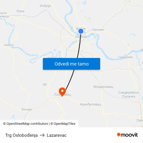 Trg Oslobođenja to Lazarevac map