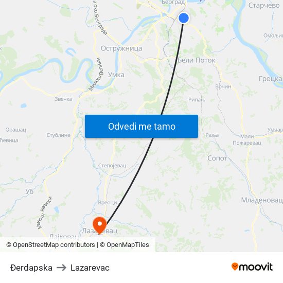 Đerdapska to Lazarevac map
