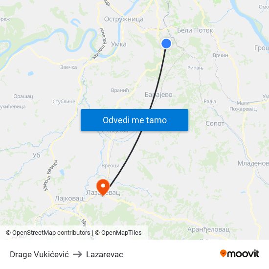 Drage Vukićević to Lazarevac map