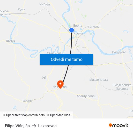 Filipa Višnjića to Lazarevac map