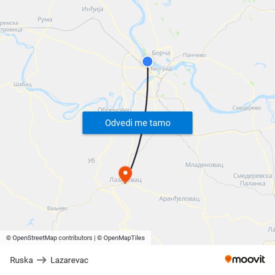 Ruska to Lazarevac map