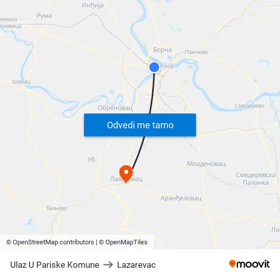 Ulaz U Pariske Komune to Lazarevac map