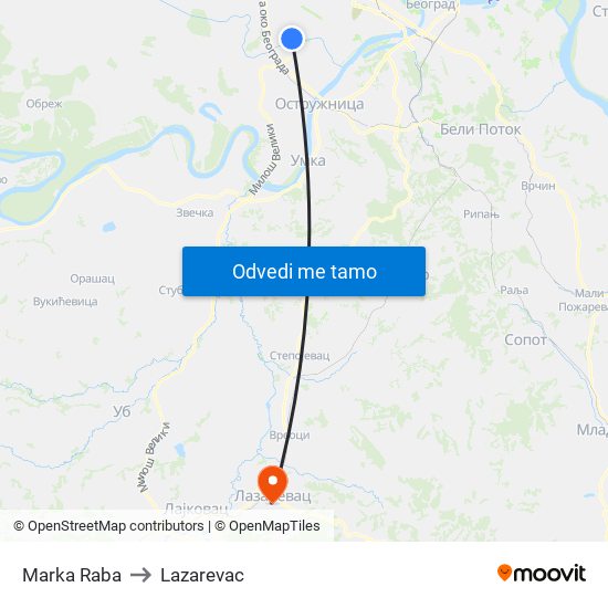 Marka Raba to Lazarevac map