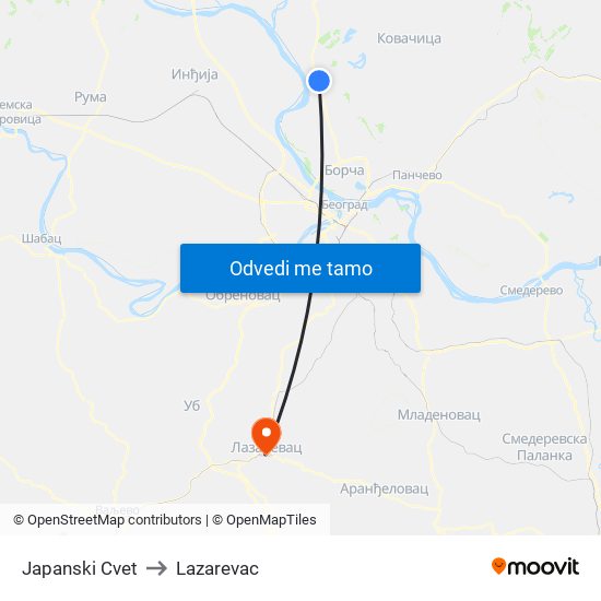 Japanski Cvet to Lazarevac map