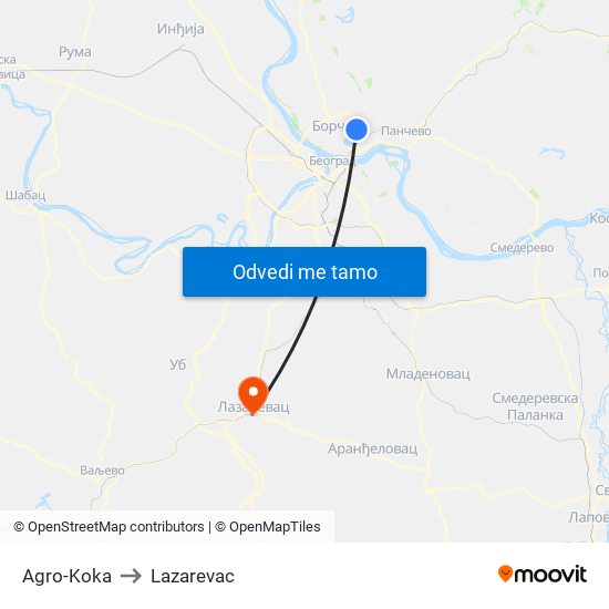 Agro-Koka to Lazarevac map