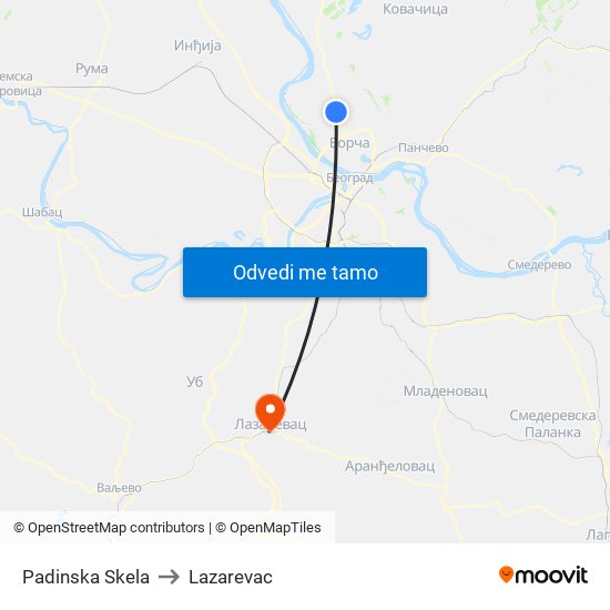 Padinska Skela to Lazarevac map