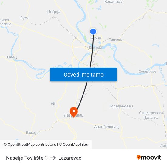 Naselje Tovilište 1 to Lazarevac map