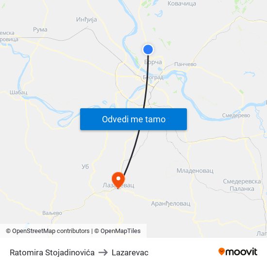 Ratomira Stojadinovića to Lazarevac map