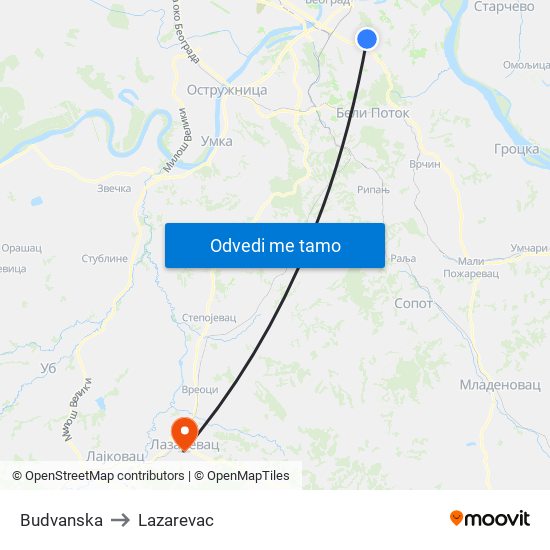 Budvanska to Lazarevac map