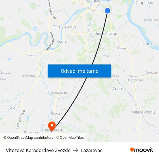 Vitezova Karađorđeve Zvezde to Lazarevac map