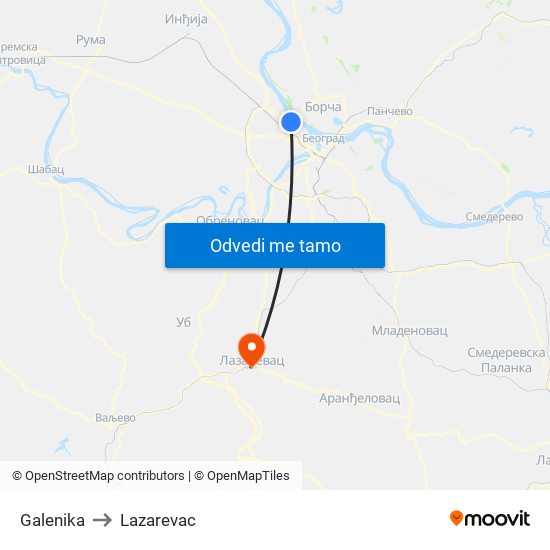 Galenika to Lazarevac map